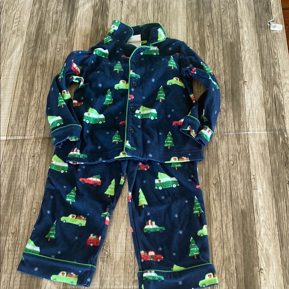 Wonderland Kids Pajamas with Car and Christmas Tree Print - Blue3T